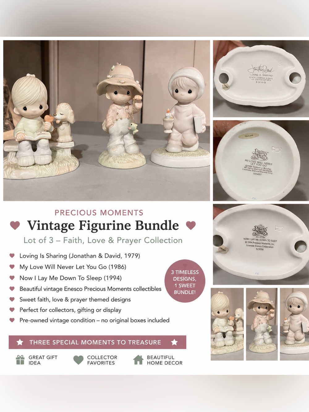 Precious Moments Pastel Cream & Pink Figurine Set